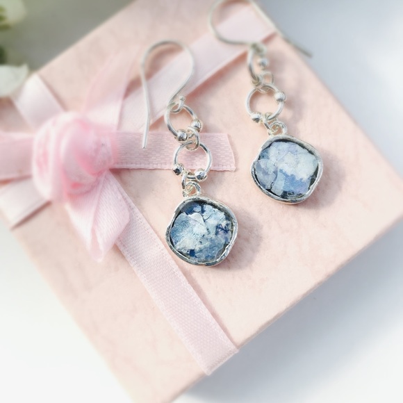 Jewelry - Ancient Roman Glass Drop Earrings Sterling Silver